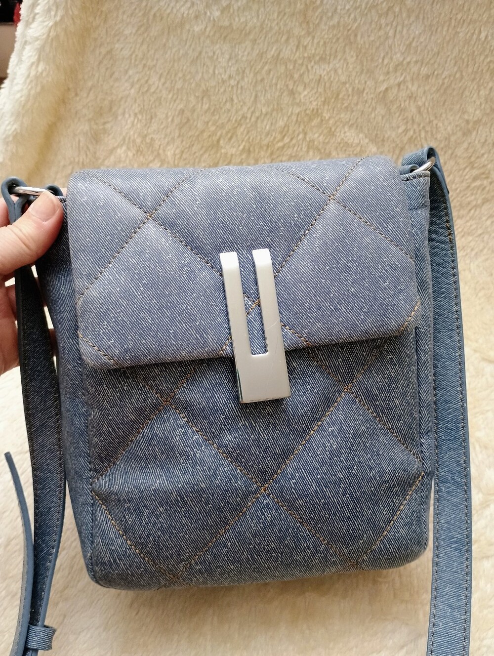 Vince Camuto Doty Quilted Leather Denim Crossbody Bag
